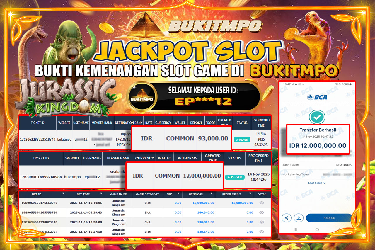 BUKITMPO JACKPOT JURASSIC KINGDOM - PG SOFT Rp.12.000.000,- LUNAS